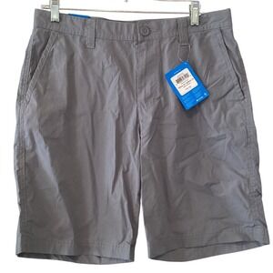 NWT Mens Columbia Washed Out Shorts Gray Flat Front Cotton - 32W 10 Inseam